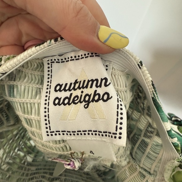 NWT Autumn Adeigbo Marine Top Green Palm Women's Size 4 Puff Sleeves MSRP $540 - Picture 6 of 8